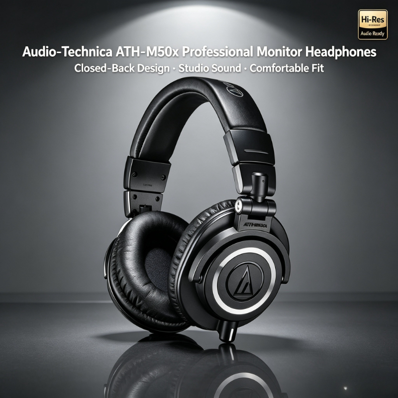 Dj Headphones Professional - Audio-Technica ATH-M50X Over-Ear Geschlossene Professionelle Studio-Monitor-Kopfhörer